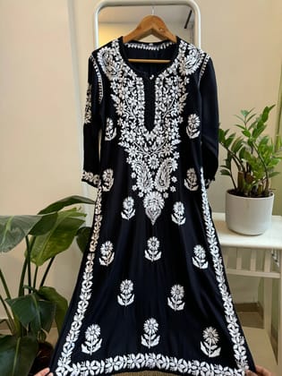 Modal Cotton Kurti Plazzo Set - Black-Black / cotton / L