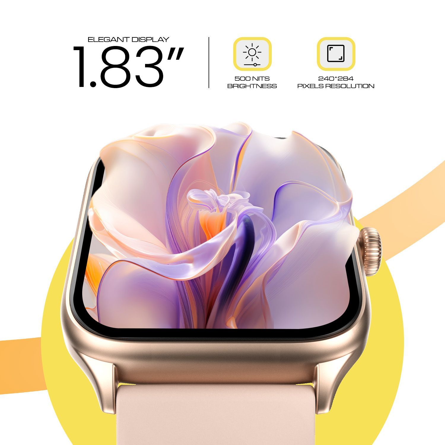 CELLECOR M1 Stew 1.83 IPS Display Smart Watch, Bluetooth Calling, Unlimited Watch Faces, 100+ Sports Modes, Health Suite, Voice Assistance (Gold-Pink)
