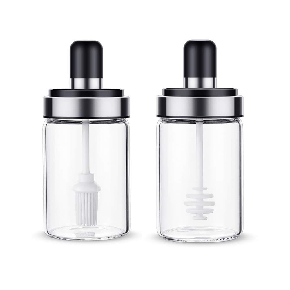 Femora FMBRSHHDPJR Borosilicate Glass Brush Jars and Honey Jar with Spoon - 250 ml, Set of 2, Transparent