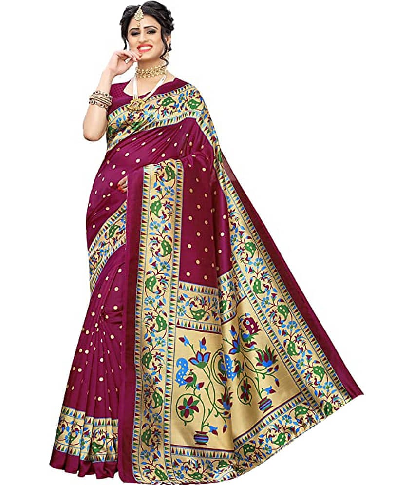 Samai Cotton Silk Printed Saree With Unstitched Blouse Piece ( Multicolor6 )