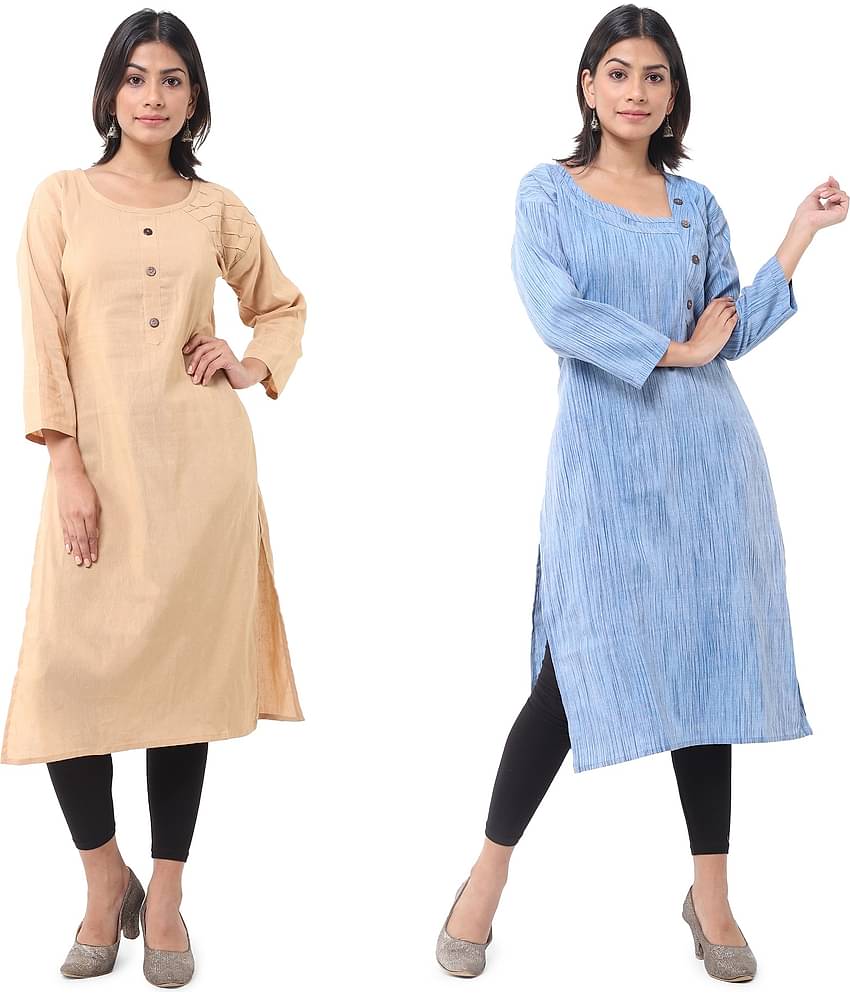 DESHBANDHU DBK - Multicolor Cotton Women's Straight Kurti ( Pack of 2 )