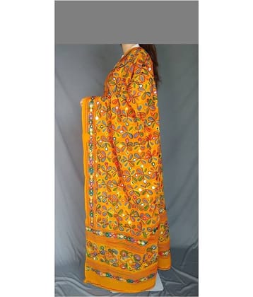 Apratim Yellow Cotton Kutch Embroidered Dupatta - Single