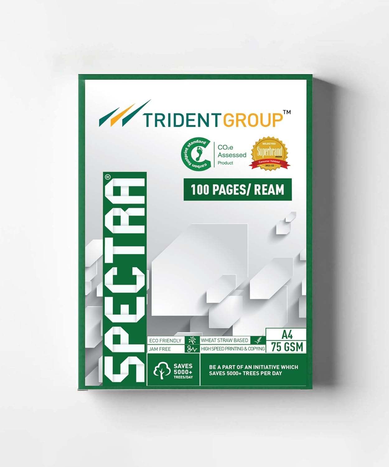 Spectra A4 Paper, 75 GSM, 100 Pages per Ream, Wheat Straw Based, High Speed Printing