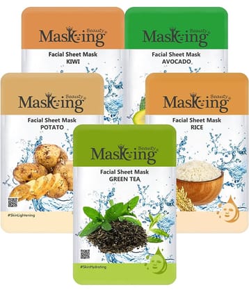 Masking Beauty Kiwi Avocado Potato Green Tea Rice Face Sheet Mask 100 ml Pack of 5