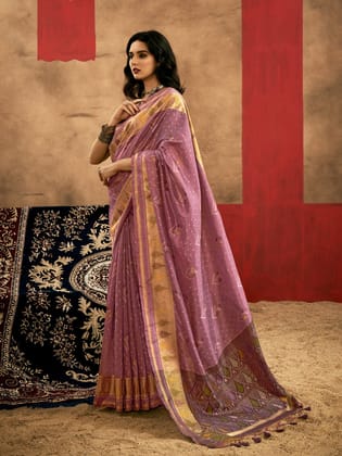 Dusty Pink Pure Patola Handloom Weaving Silk Saree