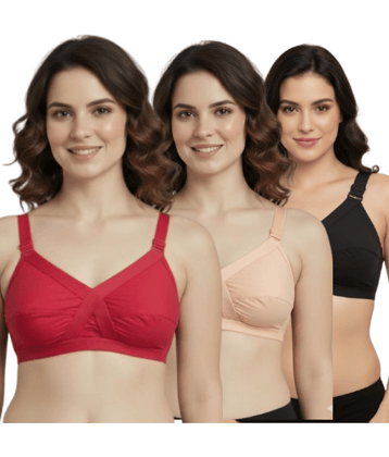 love girl Pack of 3 Cotton Non Padded Everyday Bra For Women ( Red,Peach,Black )