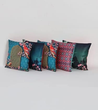 Koko Decorative Polyester Cushion Covers - 16 x 16 Inch Natural Soft Textured Multicolor Design - Perfect for Bed, Sofa, and Chair Seats (Set of 5)