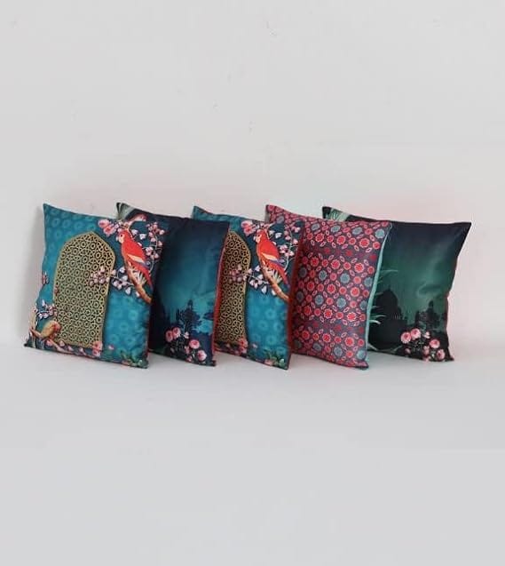 Koko Decorative Polyester Cushion Covers - 16 x 16 Inch Natural Soft Textured Multicolor Design - Perfect for Bed, Sofa, and Chair Seats (Set of 5)