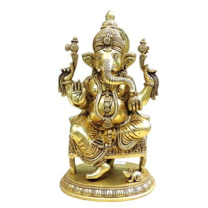 Decorative Brass Ganesh Murti for Home Temple, Height : 15.5 Inch (BSMAS1891 G)