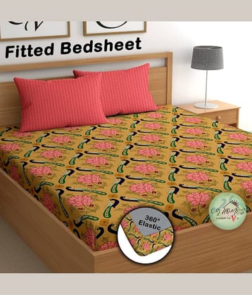 CG HOMES Cotton Floral Fitted Fitted bedsheet with 2 Pillow Covers ( Double Bed ) - Brown