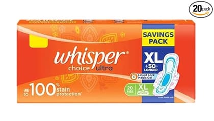 Whisper Choice Ultra Sanitary Pad - Xl, 20 Pcs (Get 2 Pads Free)