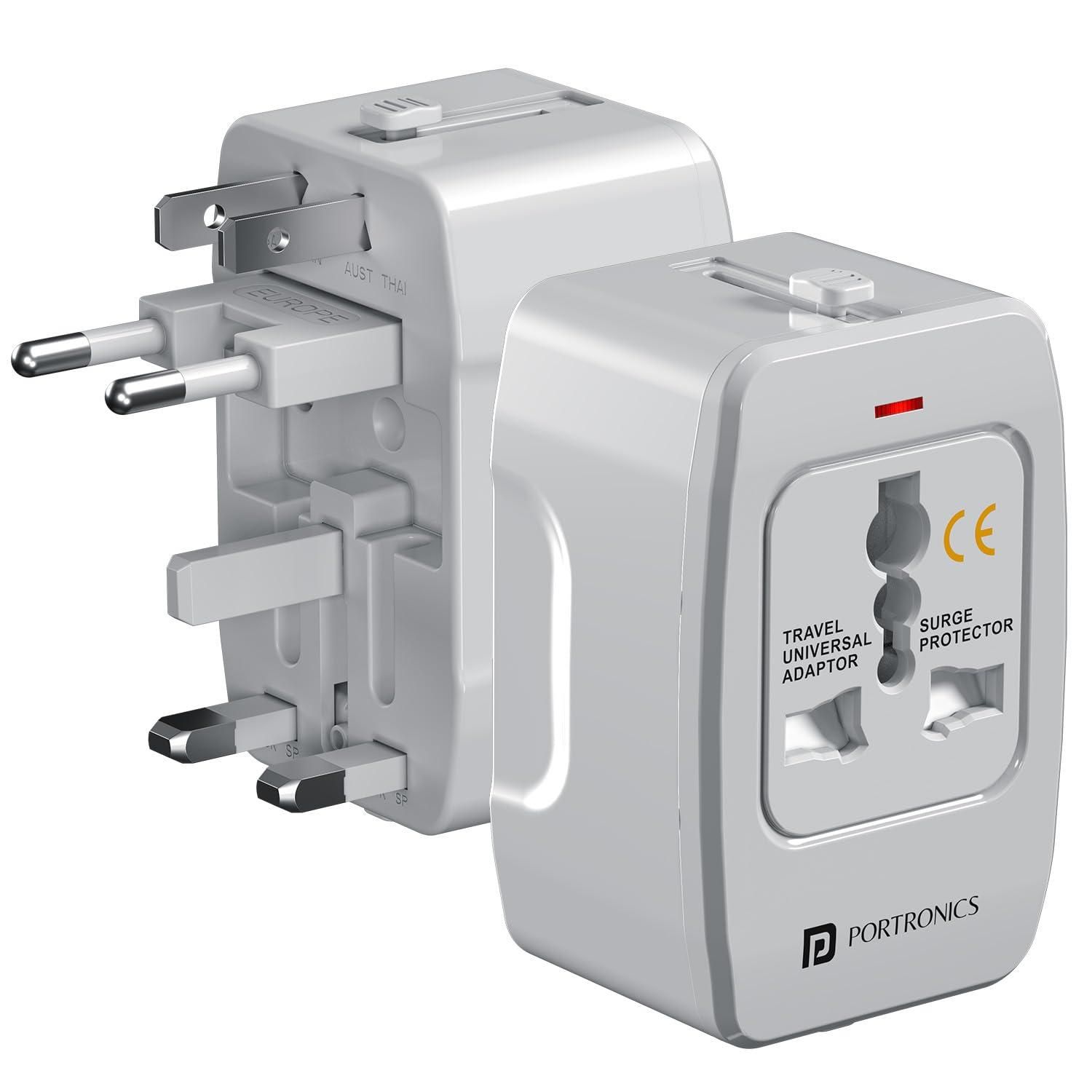 Portronics Juicemate 3 Universal Travel Adapter with 6A AC Socket Output,Universal AC Socket, All in One International Travel Fast Charging Adapter, Suitable for 200 Plus Countries US,UK,EU,AUS,Etc(White)