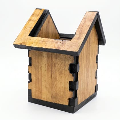 WOODEN HOUSE SHAPED PEN & PENCIL HOLDER