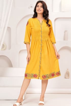 Sunlit Charm Mustard Dress-MUSTARD / S