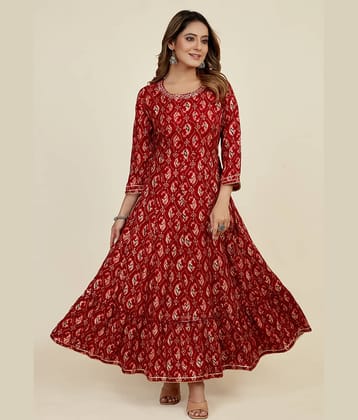 SARRAS Cotton Printed Flared Women's Kurti - Red ( Pack of 1 )