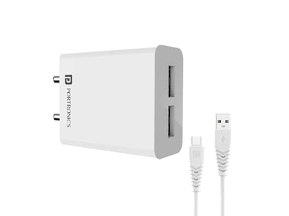 Portronics Adapto 32 C 2.4A Adapter with Dual Output, 12W Max Output, Smart Protection Chip, 1M Type C Charging Cable for Cellular Phone