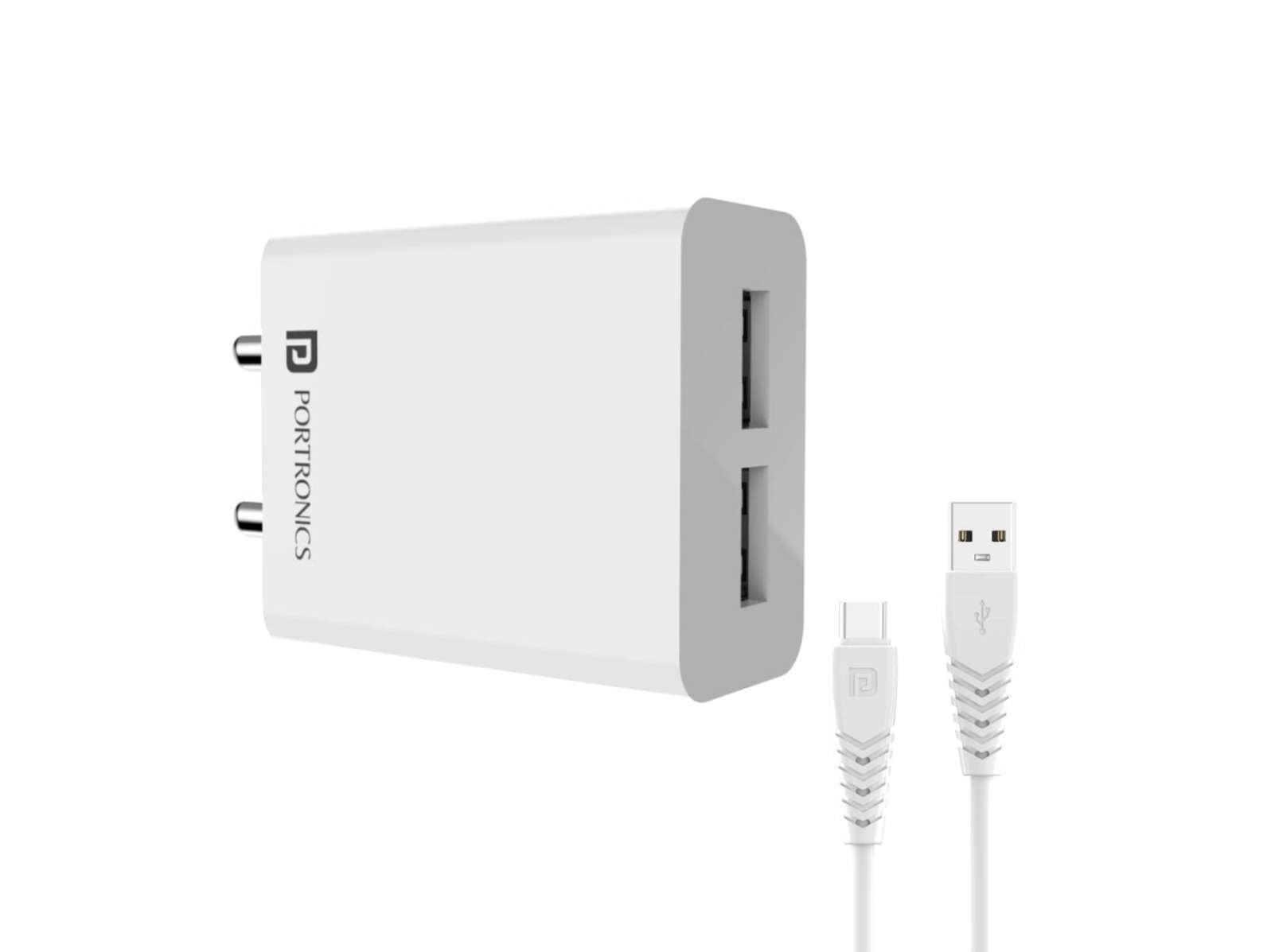 Portronics Adapto 32 C 2.4A Adapter with Dual Output, 12W Max Output, Smart Protection Chip, 1M Type C Charging Cable for Cellular Phone