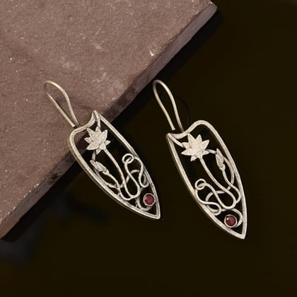 Silver Lotus Oxidised Hook Earrings | Sarichka