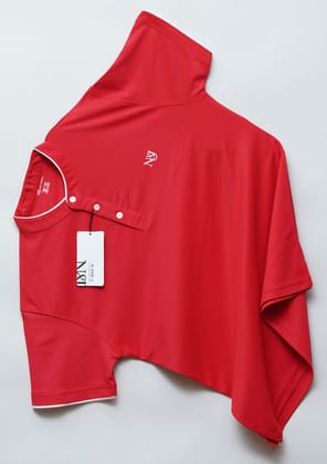 Red | Solid Henley Neck | Polo T-Shirt-M