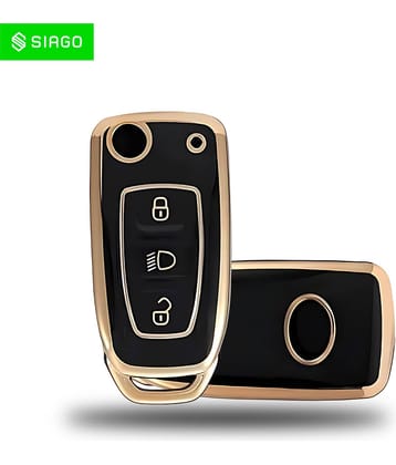 SIAGO TPU Key Cover Compatible with Tata Nexon | Altroz | Tiago | Punch | Harrier | Safari | Tigor 3 Button Flip Key Cover (Black Pack of 1)
