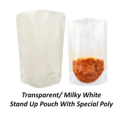 Transparent / Milky White Stand up Pouch With Special Poly For Pickles   120x170x40x40 MM  250 ML Capacity 1000 pieces