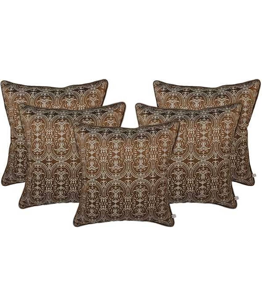Zubix Brown Polyester Cushion Covers Set Of 5