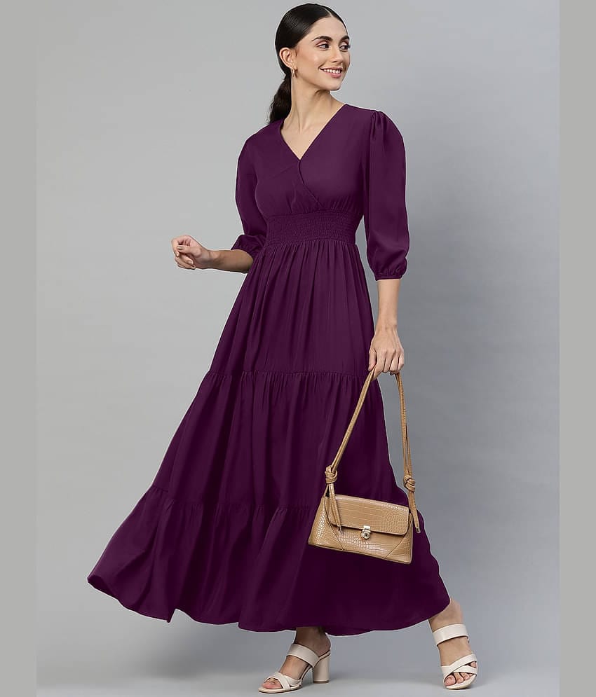 JASH CREATION Women Crepe Solid Fit & Flare Dress ( Wine )