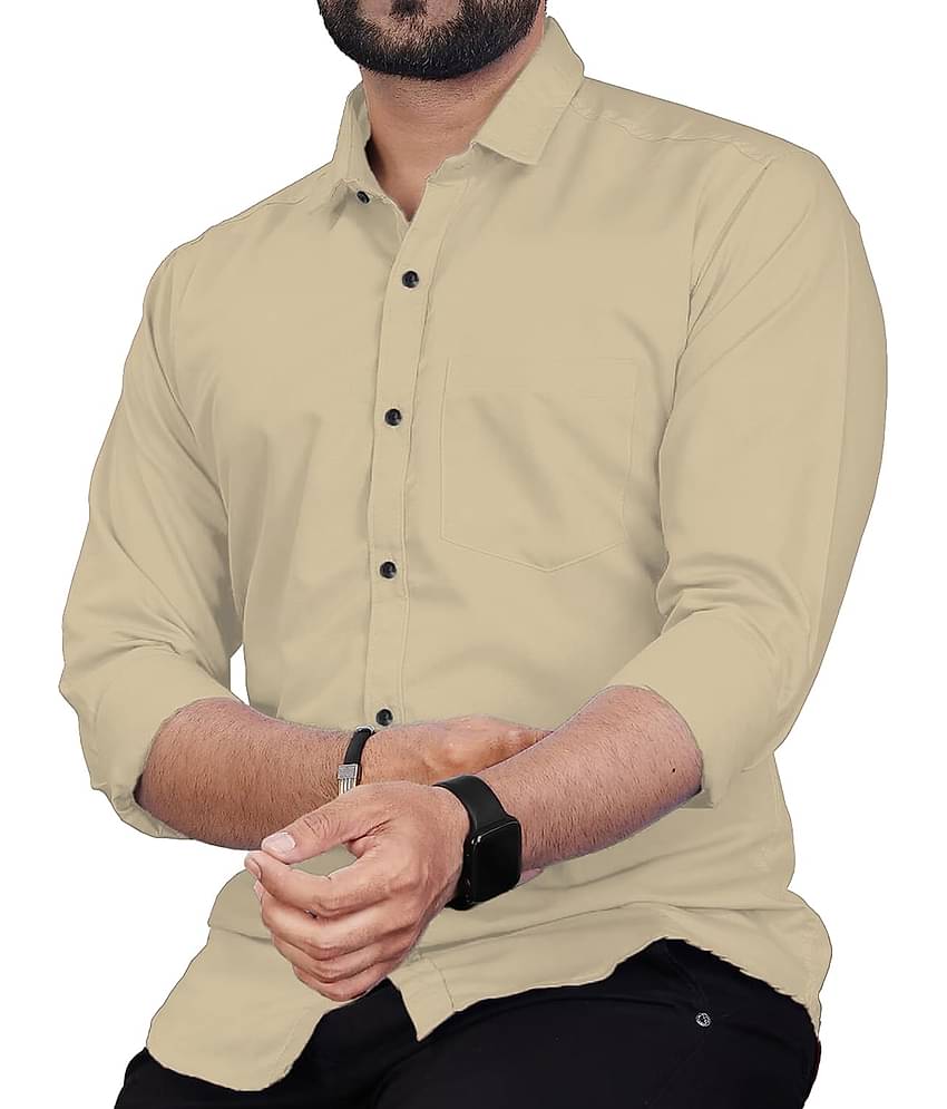 Apektra Cotton Blend Slim Fit Solids Full Sleeves Men's Casual Shirt - Beige ( Pack of 1 )