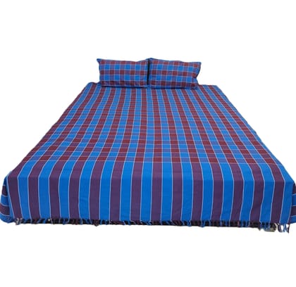 Dhaga Vishwas Ka Handloom Cotton Bedsheet Blue Check