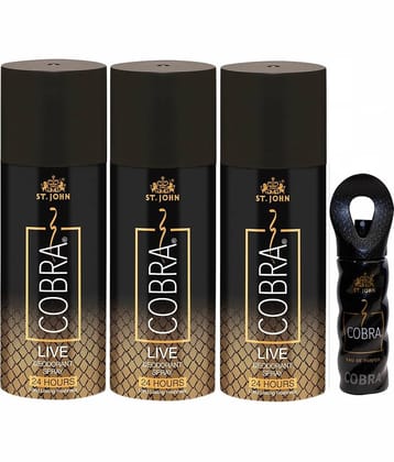 Vi-John Cobra Deo Live 150ml*3 & 30ml Perfume Deodorant Spray for Unisex 450 ml ( Pack of 4 )