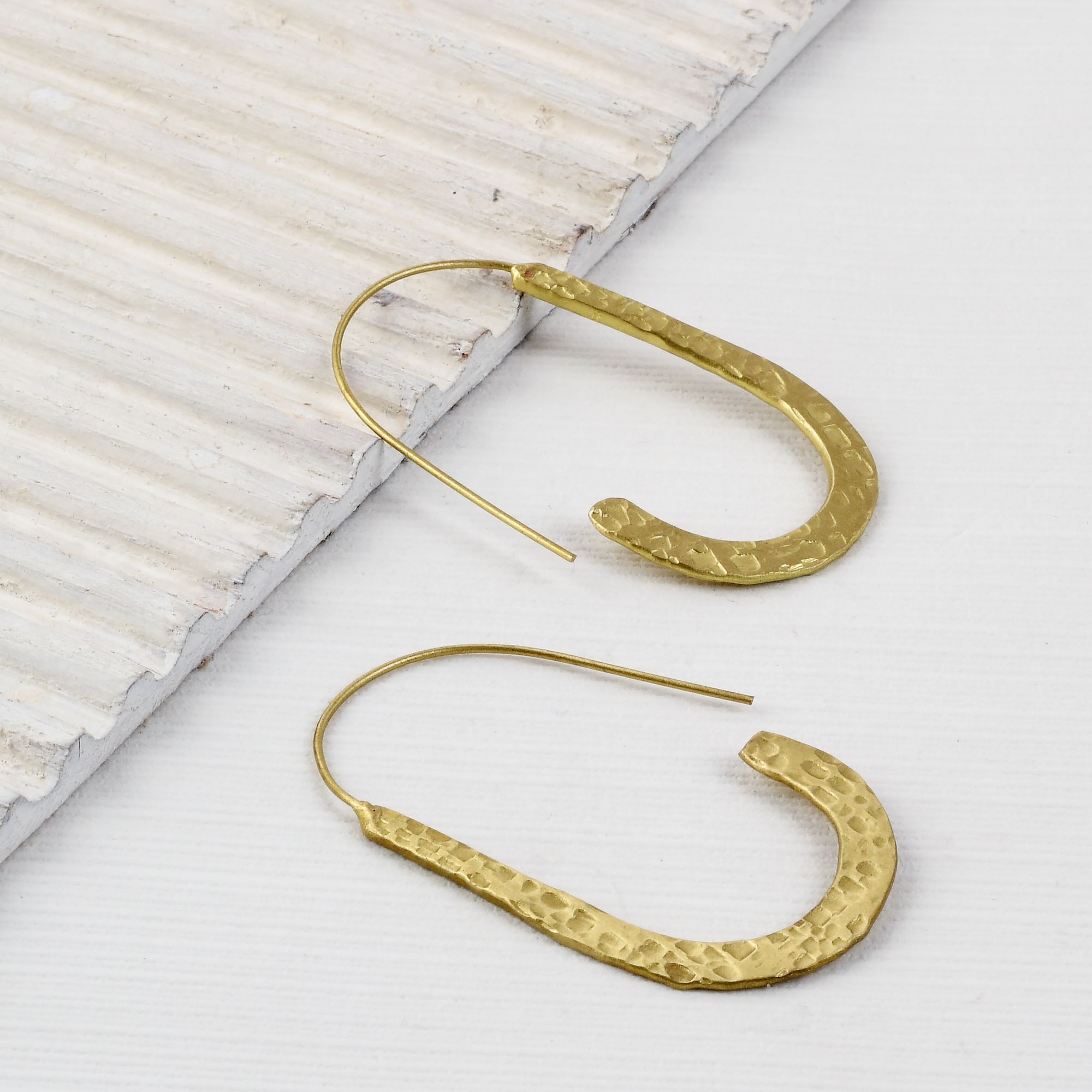Handcrafted Brass U Shape Hammered Earring