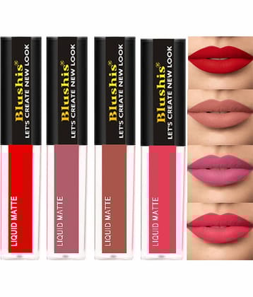 BLUSHIS Long Lasting Multi Color Liquid Matte Lipstick (Pack of 4)