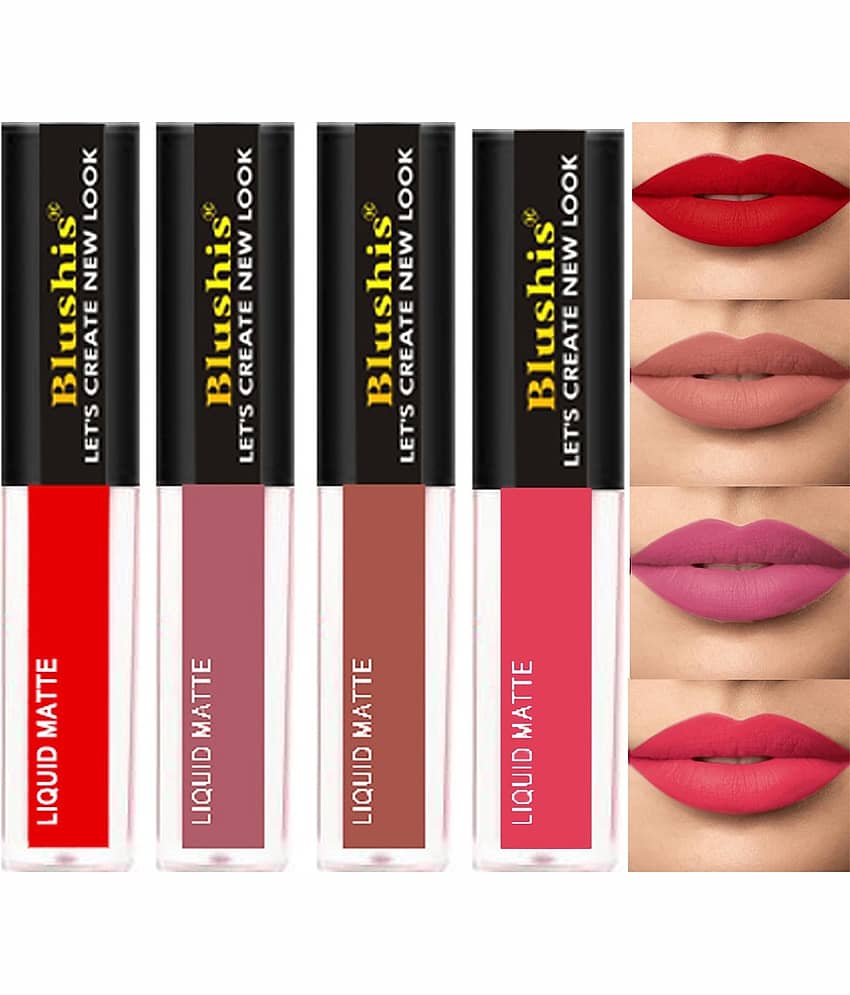 BLUSHIS Long Lasting Multi Color Liquid Matte Lipstick (Pack of 4)
