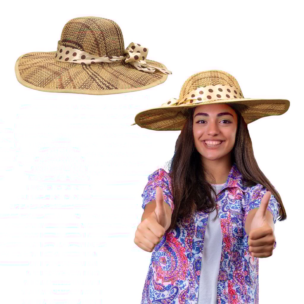 Summer Cane Beach Hats with Polka Dot Ribbon