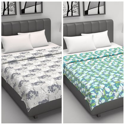 Grey and Green Floral Cotton Dohar Combo For Double Bed Set of 2-Double / Grey and Green / PR_5004-5009-DD