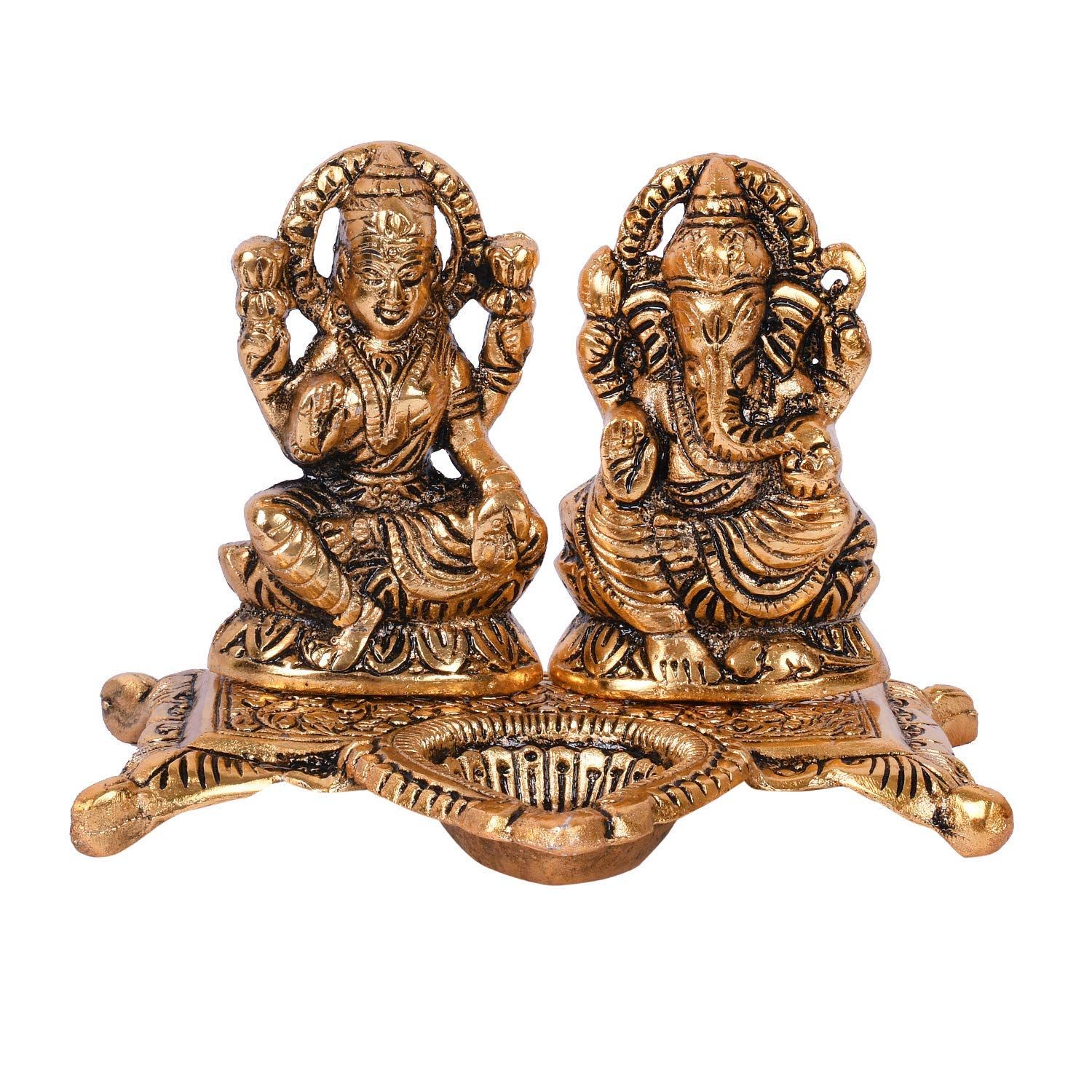 Collectible India Lakshmi Laxmi Ganesh murti Idol Ganesha Diya puja Deepak - Diwali Gift Items, Metal Lakshmi Ganesh Statue - Diwali Home Decoration Items - Ganesh Idol for Gift for Ganpati Festival