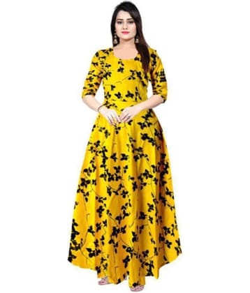 Frionkandy Women Rayon Printed A-line Dress ( Orange )