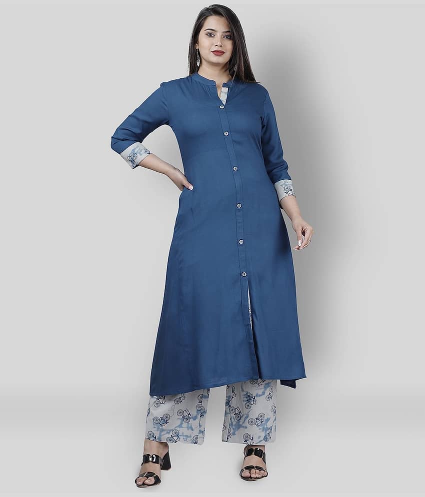 MAUKA - Blue A-line Rayon Women's Stitched Salwar Suit ( Pack of 1 )