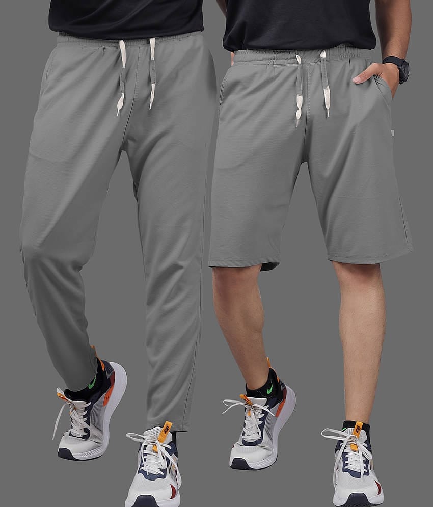 Septem Dark Grey Cotton Blend Men's Gym Shorts ( Pack of 2 )