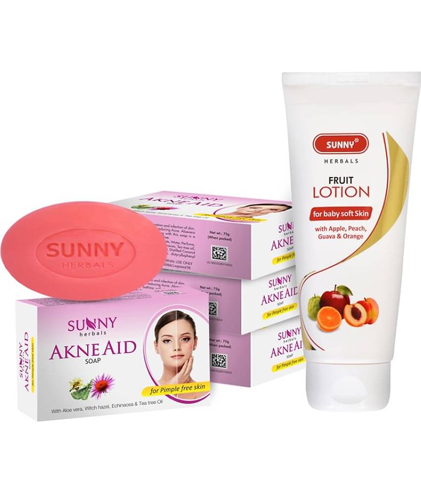 SUNNY HERBALS Fruit Body Lotion 100ml and Akne Aid Soap (75g*4)300 g