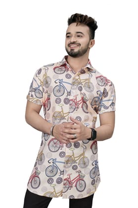 Trendy Bicycle Print Half Sleeve Shirt by Glamastitch.-S