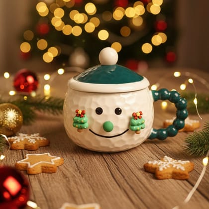 Coral Tree Snowman Ceramic Mug with Lid – Christmas Special