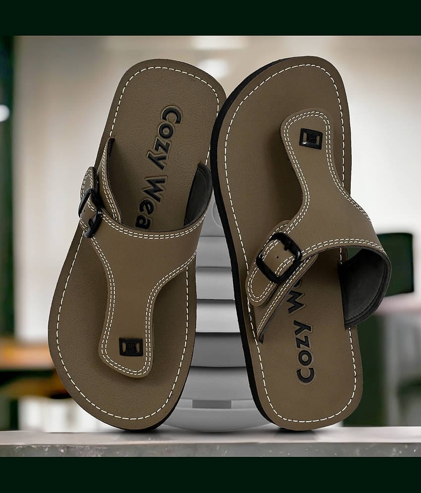 Cozy Wear Khaki Men's Leather Slipper