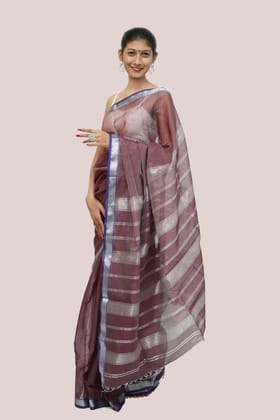 Epic Silver Brocade handwoven Saree with Tassels