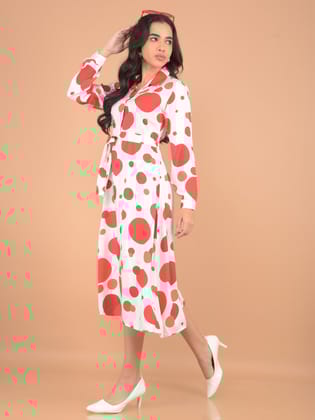 Red Polka Dots Midi Length A-Line Dress-M / Red