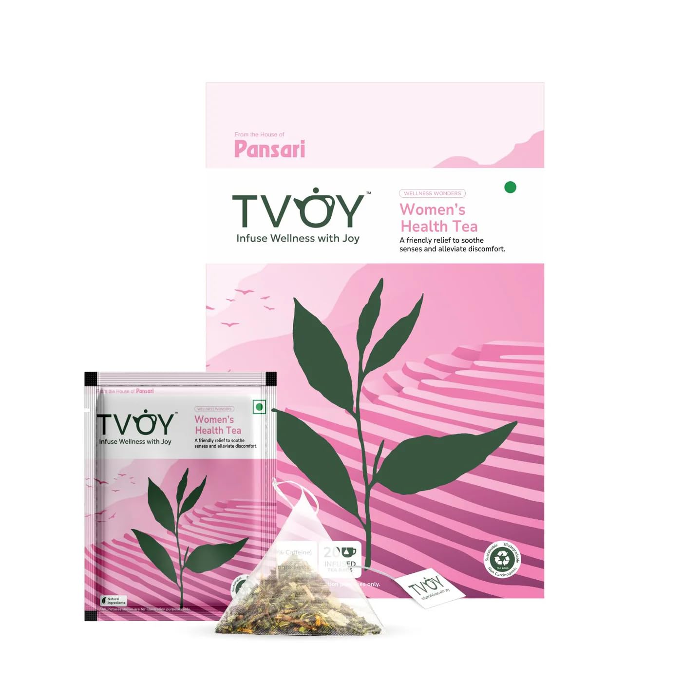 TVOY Women's Health Tea | Period Care Tea for PCOS & PCOD | Supports Regular Periods, Cramps Relief & Weight Management | Biodegradable Pyramid Tea Bags