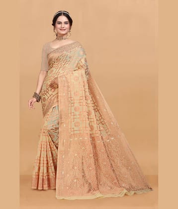 NENCY FASHION Linen Woven Saree With Unstitched Blouse Piece ( Rose Gold )