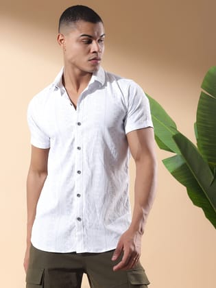 White-02- HALF CASUAL PRINTED COTTON SHIRT REGULAR FIT FOR MEN-S