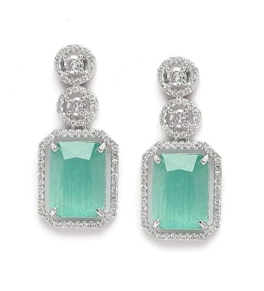 Generic Women's Brass Silver Plated Drop Earrings (Turquoise)-PID66253