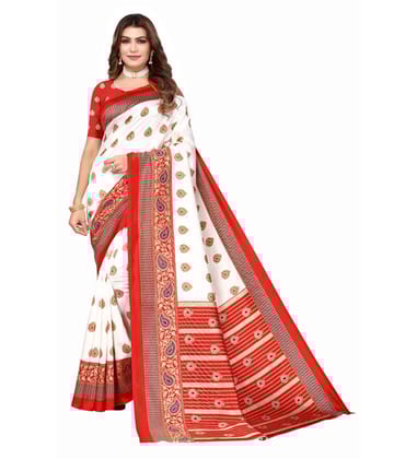 Women's Art Silk Printed Saree with Unstitched Blouse (Red, 5-6 Mtrs)